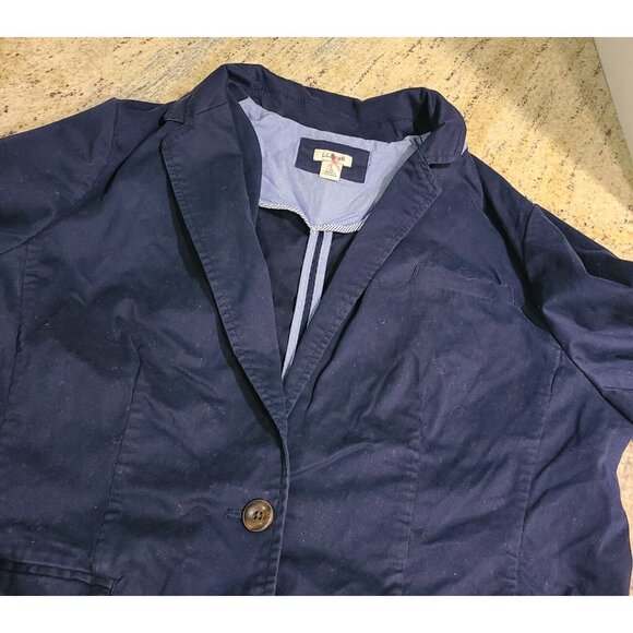 LL Bean Blazer Jacket Navy Blue Size L Stretch Cotton 2 button #501215 - Picture 9 of 13